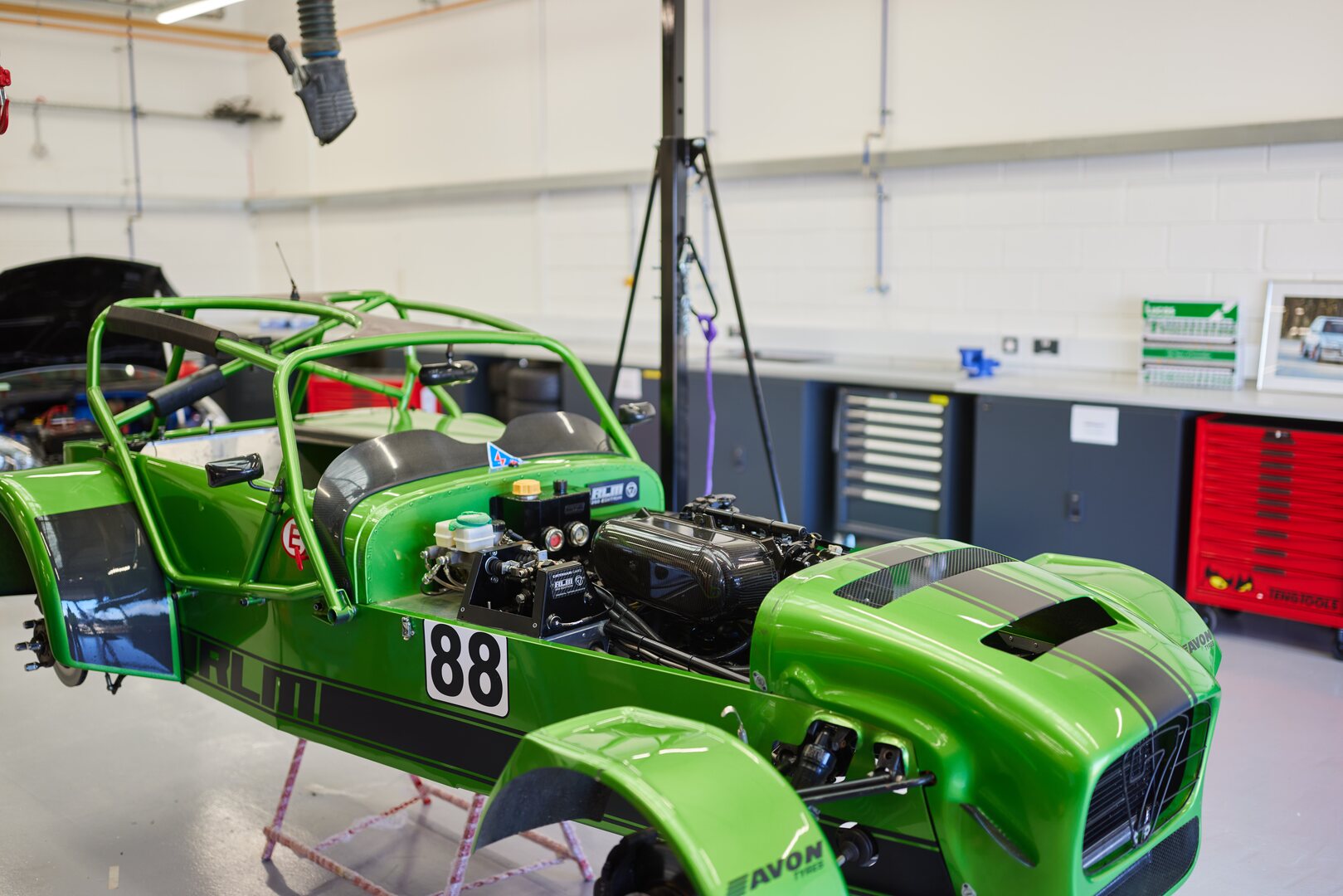 Motorsport Workshop Green Race Car No Wheels